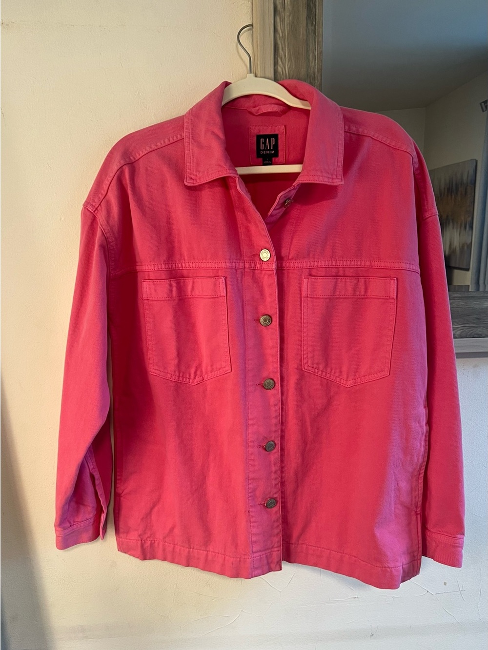 GAP Hot Pink Oversized Button-Front Jean Jacket